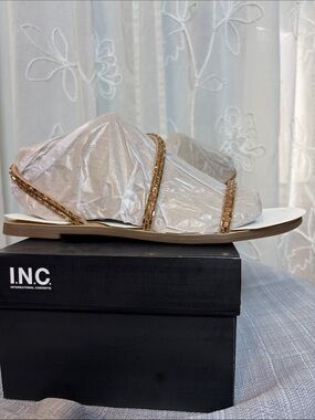 INC International Concepts Nude/Tan Rose/copper Beaded Strappy Sandals